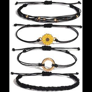 Cute Black Sunflower String Bracelet Handmade Braided Charms